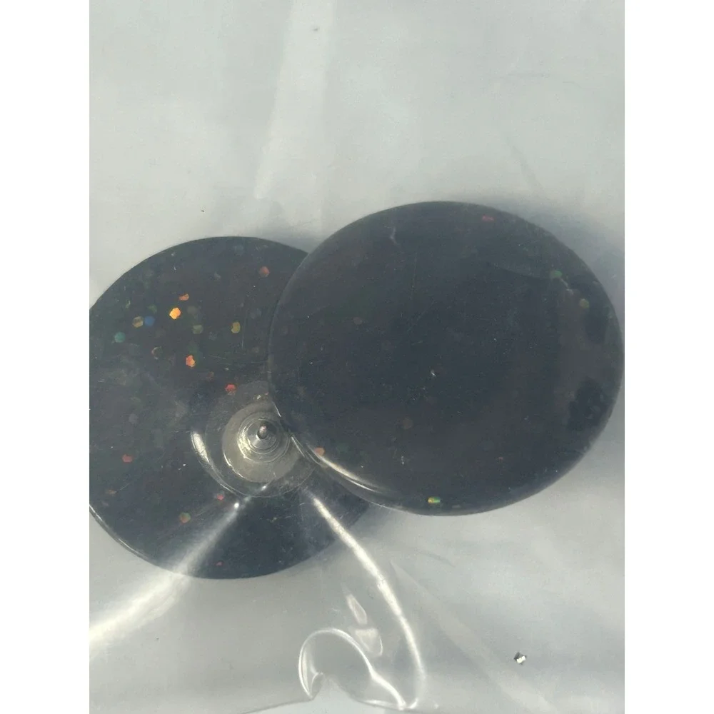 Black Glitter Round Stud Earrings Small Sparkle Rhinestone Post Back